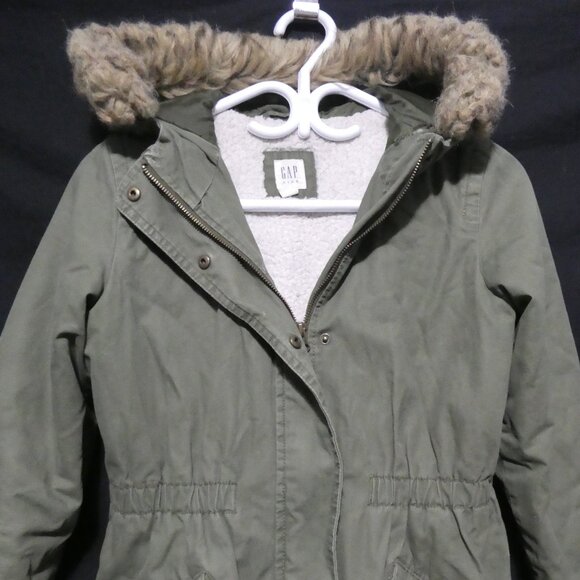 GAP KIDS | xl - extra large regular | Hooded Olive Green Sherpa Lined Parka - Picture 4 of 16